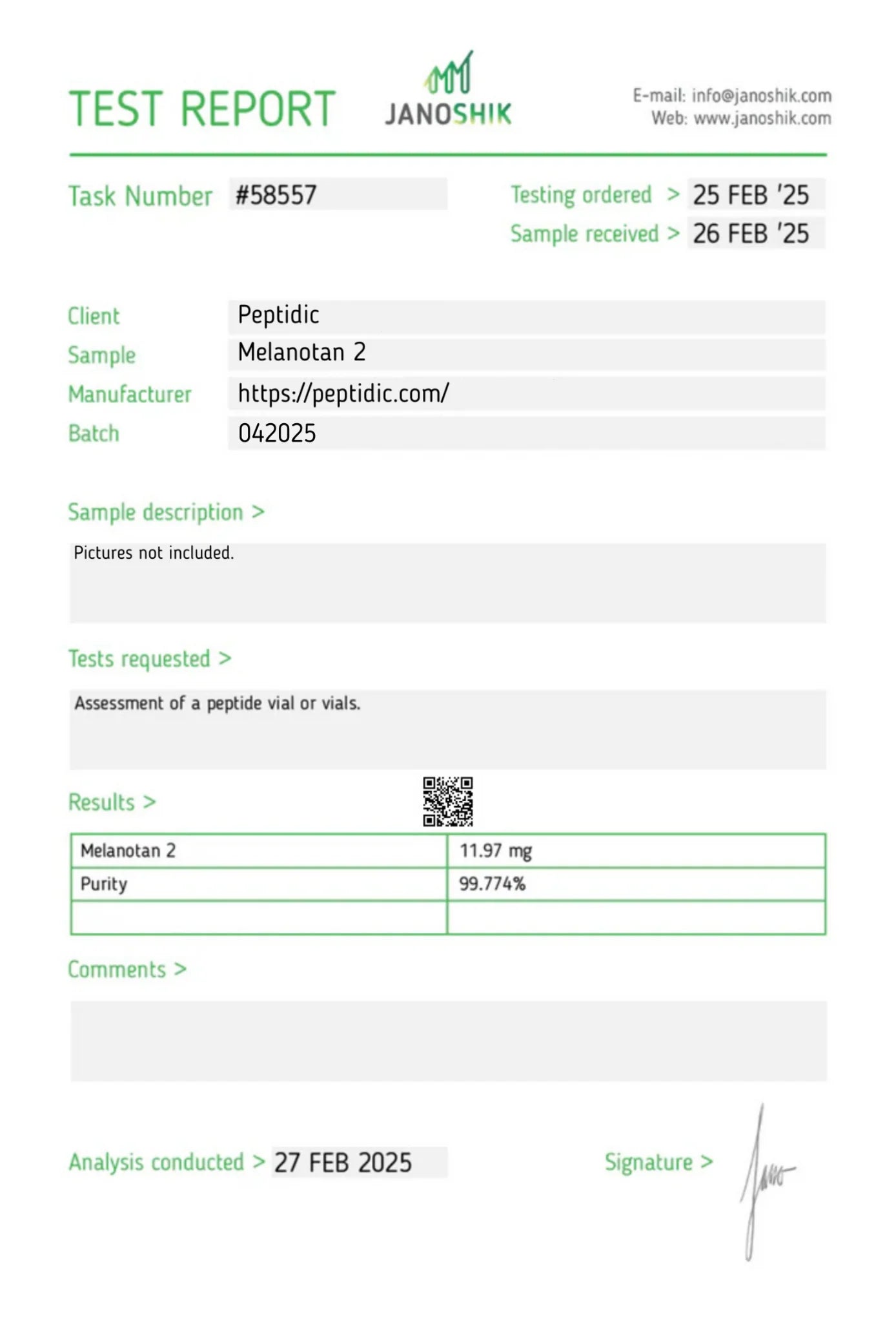 Melanotan II – 10mg Certificate