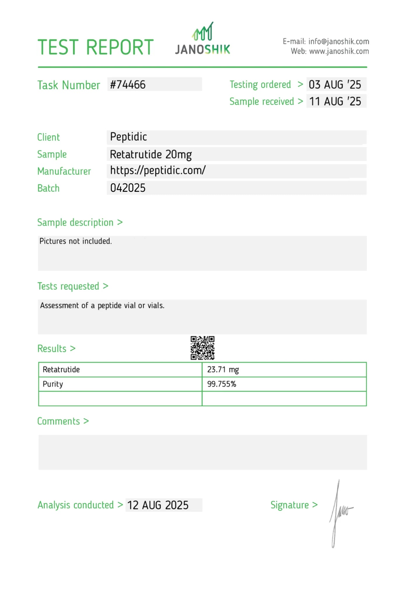 Retatrutide — 20mg (10 vials) Certificate